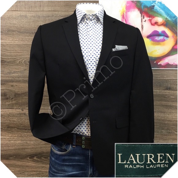 RALPH LAUREN Mens Black Blazer Sport Coat Casual Jacket 42R Classic Wool Suit